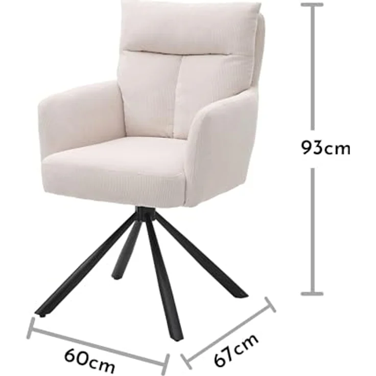 Sofia Esszimmerstühle 6er Set mit schwarzem Metallgestell und Cord Bezug, Beige - Bequeme Stühle für Esszimmer & Wohnzimmer - 60 x 93 x 67 cm (B/H/T) – Bild 3