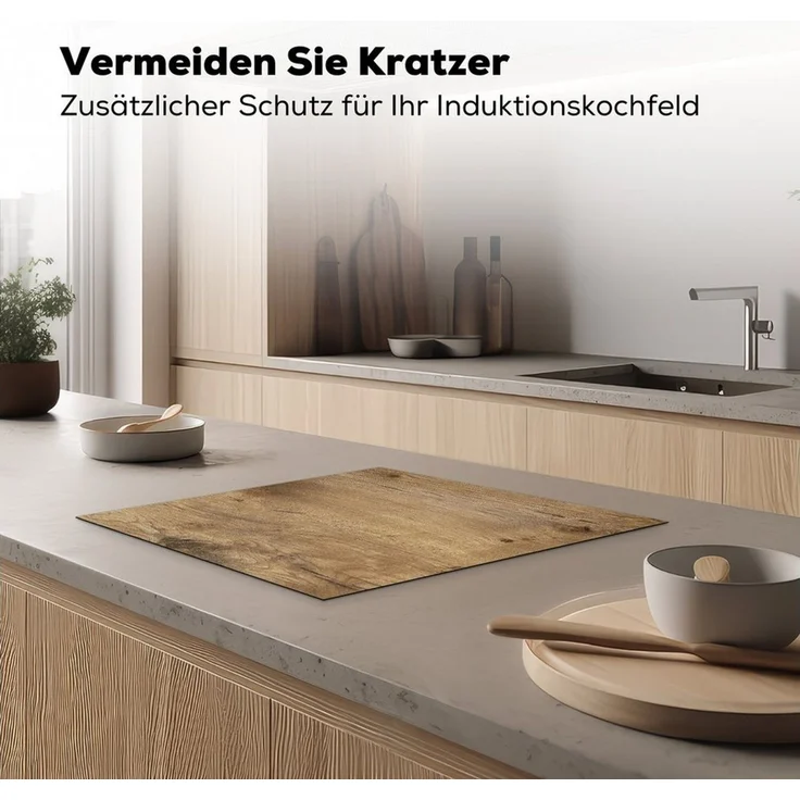MuchoWow Herd-Abdeckplatte Holz - Braun - Holzoptik/print, Vinyl, (1 tlg), Abdeckung Induktionskochfeld Schutzmatte, Küche Deko, 65x52 cm – Bild 3