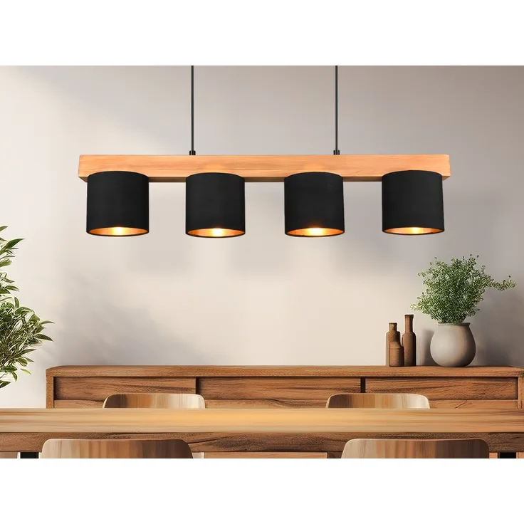 Holzleuchte, 4 flammig, Höhe anpassbar, schwarz, gold