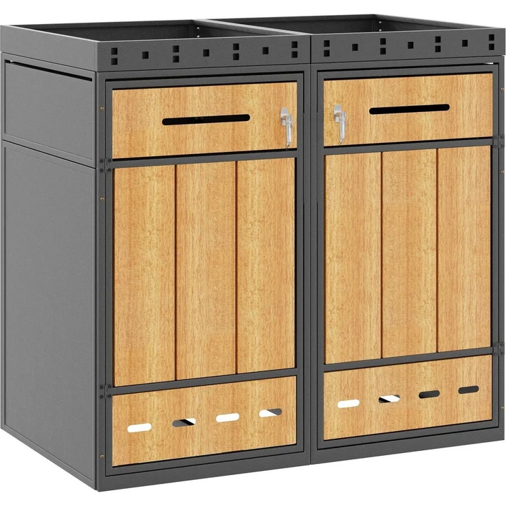 Mülltonnenbox, Mülltonnenunterstand mit Hochbeet, 120L 240L, wetterfest, Container, Abfallbehälter, Tonnenhaus, Gartenbox, abschließbare Müllbox (2 Tonnen) – Bild 6