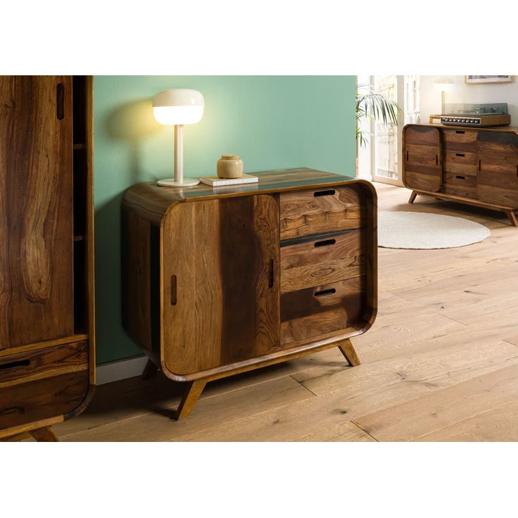 Sideboard Sheesham 90 x 40 x 75 dunkelbraun lackiert MAILAND #200 – Bild 3
