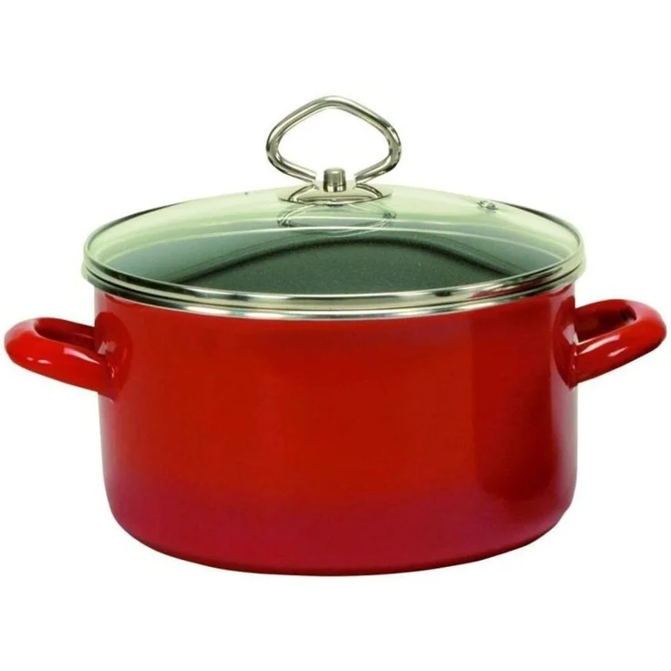 KRÜGER 31724RO Kochtopf 24 cm mit Glasdeckel, Rot-Grau, Stahlemaille – Bild 2