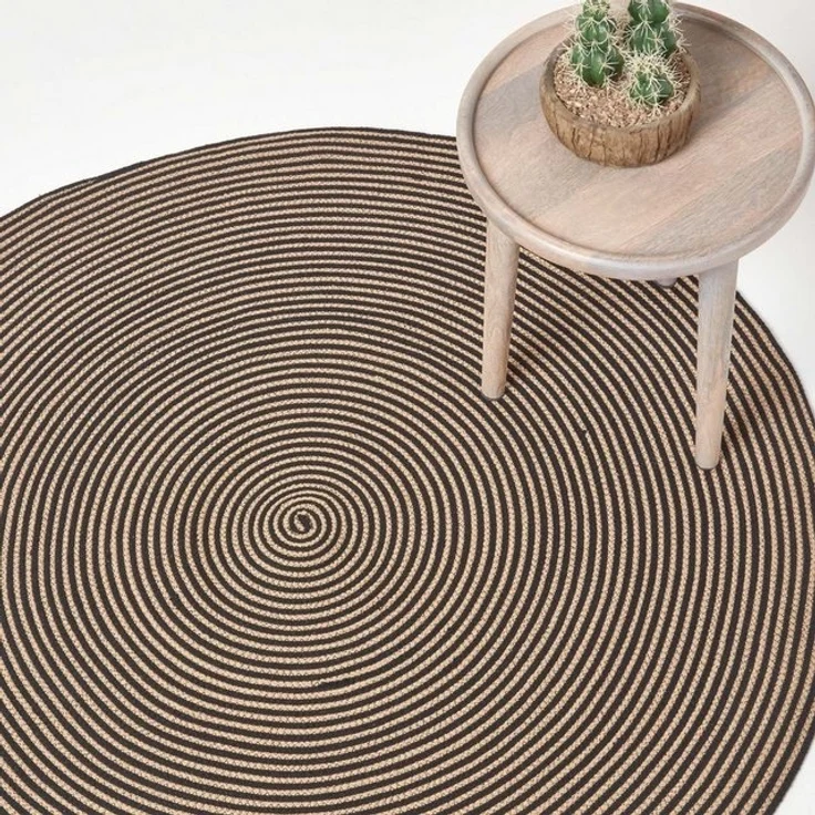 Homescapes Teppich Geflochtener runder Teppich, leinen-schwarz mit Spiral-Muster, 150 cm, Höhe: 20 mm – Bild 4