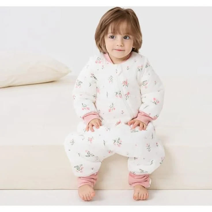 Duomiaomiao Baby Schlafsack mit füßen, Winter mit füßen,100% Baumwolle Schlafsack Baby, Baby Jungen 3.5 tog mit Schlafsack, Cartoon-Blumen,Atmungsaktiv (70-80) – Bild 6