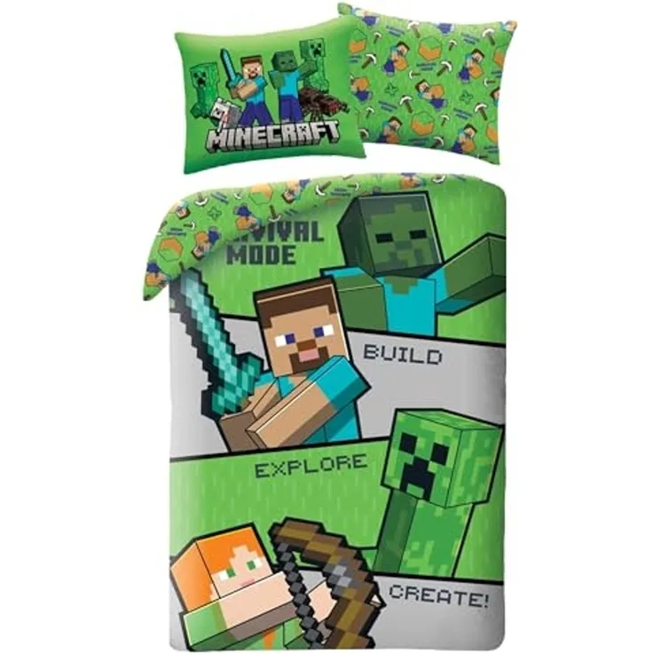 Minecraft Bettwäsche Set aus Mikrofaser Bettdeckenbezug 140 × 200 cm mit 70 × 90 cm Kissenbezug