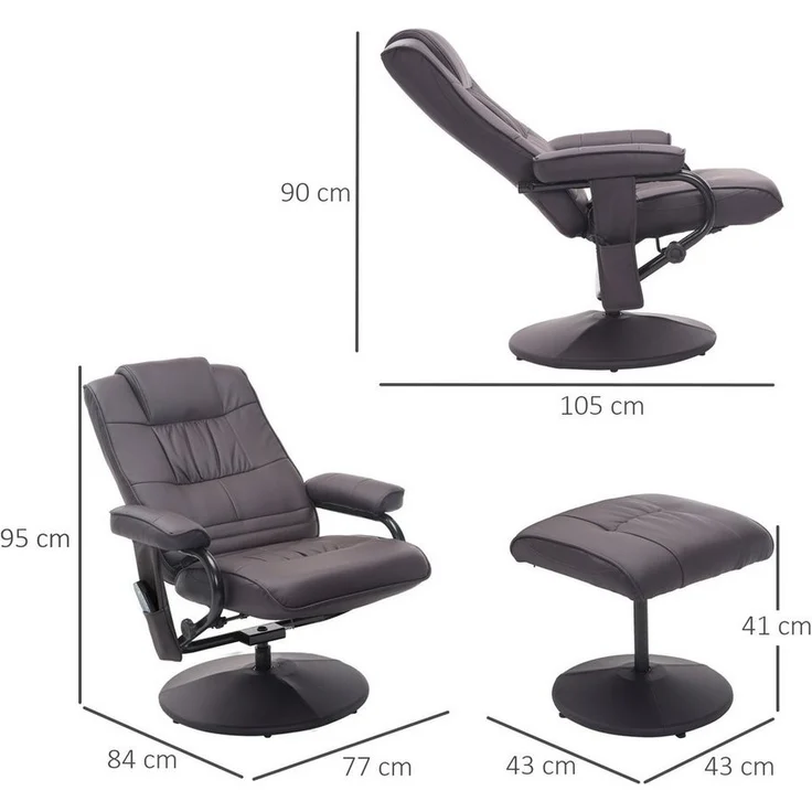 HOMCOM Massagesessel Fernsehsessel, Hocker, aus Kunstleder, Kann sitzen, um 360° drehen (Massagestuhl, 2-St, Relaxliege), für Wohnbereich, Braun – Bild 2