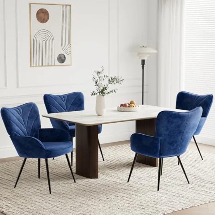 COLAMY Wohnzimmer Sessel, Samtbezogener Relaxsessel mit hoher Rückenlehne, Gepolsterter Komfortsessel mit Wingback-Design, Lounge Chair mit Holzbeinen für Wohnzimmer, Leseecke, Blau – Bild 6