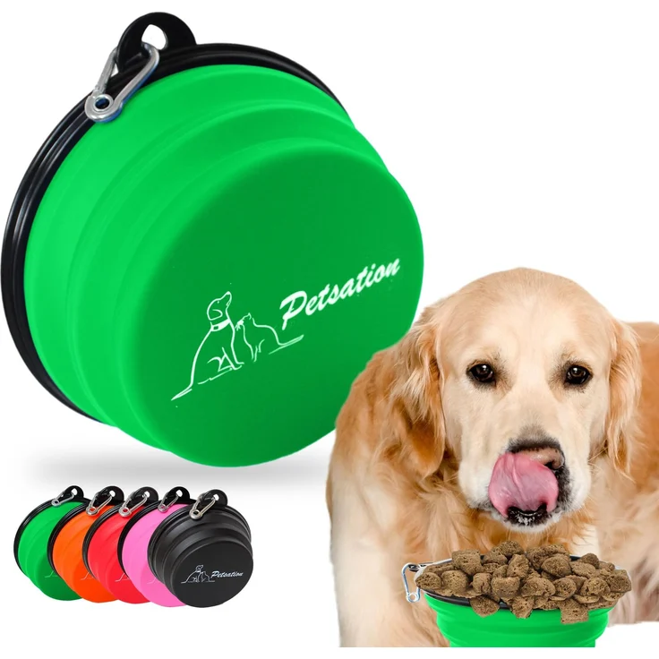 PETSATION – Faltbarer Hundenapf für unterwegs [Das Original] Reisenapf, Fressnapf & Wassernapf für Hunde - 1000 ml Trinknapf, ideal für Reisen, Spaziergänge – Leicht, kompakt (Grün, 1500 ml)
