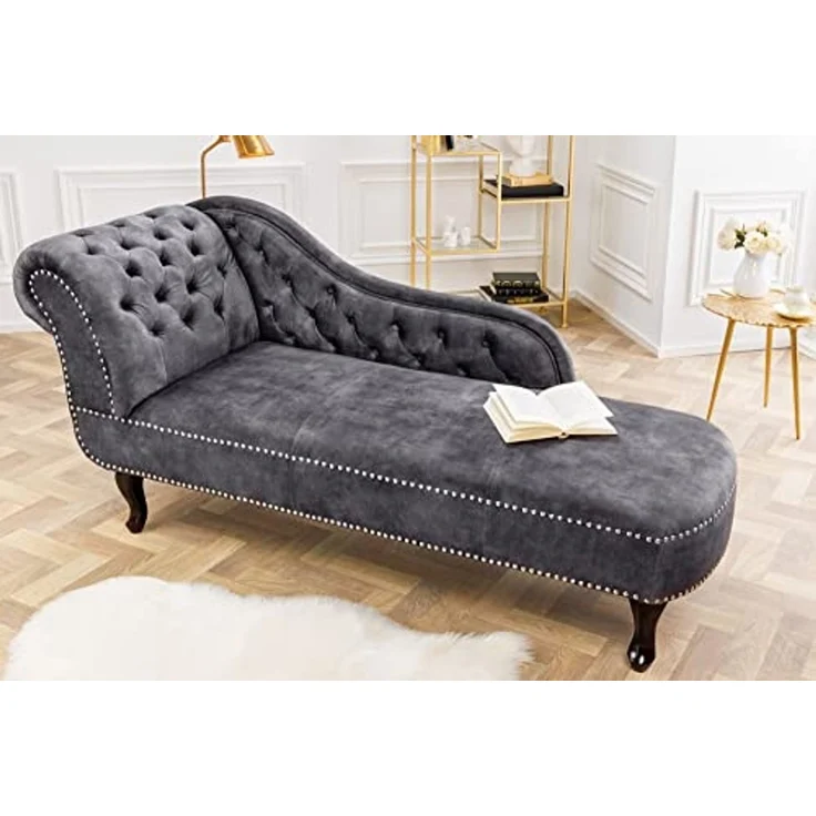 riess-ambiente Recamiere CHESTERFIELD 170cm grau / dunkelbraun, Einzelartikel 1 Teile, Wohnzimmer · Strukturstoff · Chesterfield – Bild 4