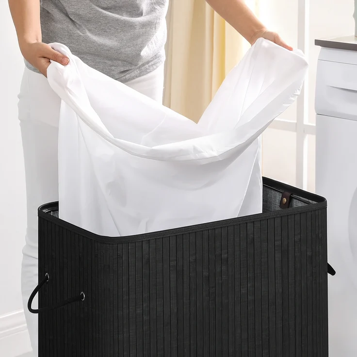 Calicosy Wäschekorb mit schwarzem Bambusdeckel - L53,45 cm - Schwarz – Bild 8