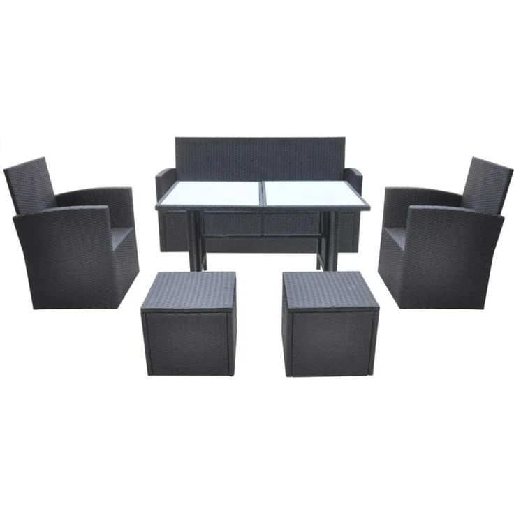 vidaXL 6-tlg. Garten-Essgruppe mit Kissen Poly Rattan Schwarz 42643 – Bild 11