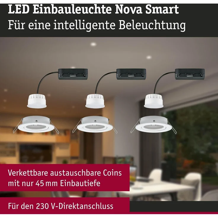 Paulmann 92433 LED Einbauleuchte Nova Coin 3er-Set Zigbee RGBW Weiß matt – Bild 3