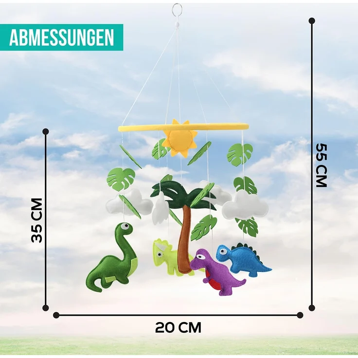 wortek Babymöbel-Set Baby Mobile Windspiel zum Aufhängen Dinos, (Set, 1-tlg, Kinderbett, Wickelkommode, Decke Kinderzimmer), Babymobile Bettglocke Babyzimmer Bett Baby Windspiel – Bild 3