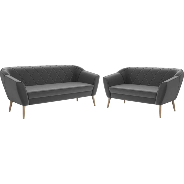 MEBLINI Mini Sofa Set 3-2 für Wohnzimmer - Mini Lounge für fünf Personen - Küchensofa - Sofa Klein - Sitzgarnitur - Polstergarnitur - Sofagarnituren - GISELA - 3+2 - Dunkelgrau Samt