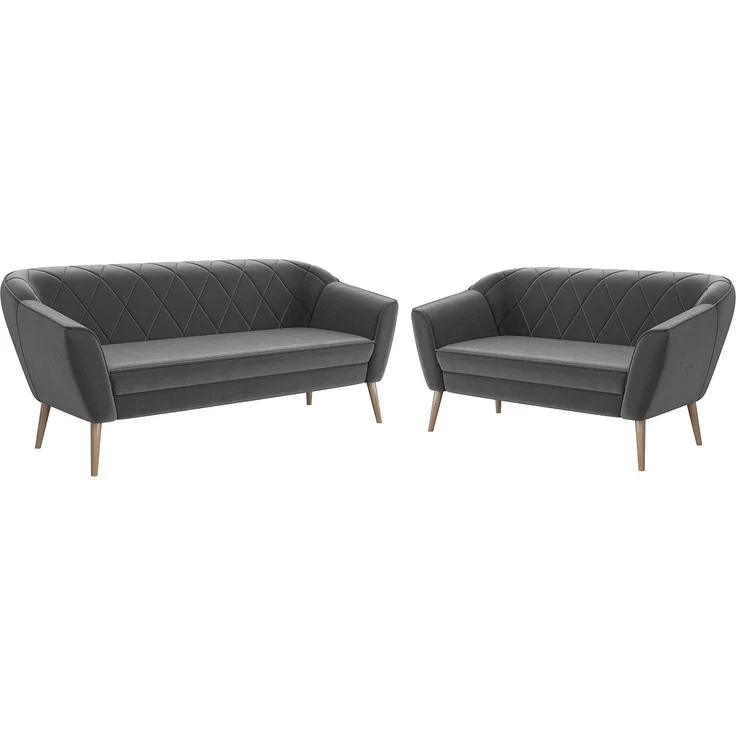 MEBLINI Mini Sofa Set 3-2 für Wohnzimmer - Mini Lounge für fünf Personen - Küchensofa - Sofa Klein - Sitzgarnitur - Polstergarnitur - Sofagarnituren - GISELA - 3+2 - Dunkelgrau Samt – Bild 1