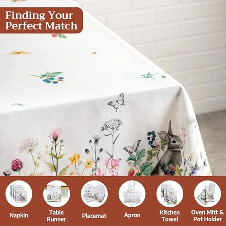 Maison d' Hermine Printemps Tischdecke, rechteckig, 100% Baumwolle, wiederverwendbar, dekorativ, für den täglichen Gebrauch, für Esszimmer, Bauernhaus, Party, Festlich und Hochzeit, Frühling, Sommer – Bild 4