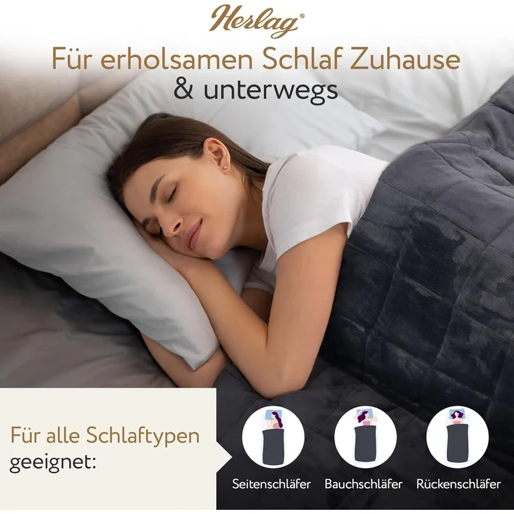 Herlag Gewichtsdecke 6kg 135x200cm Beschwerte Decke für erholsameren Schlaf, Füllung: 100% Polyester mit Feinen Glasperlen, Anti-Stress Therapiedecke – Bild 7