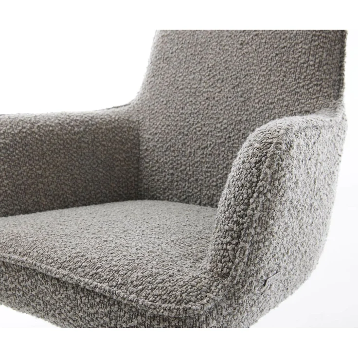 Drehstuhl Heira-Flex mit Armlehnen Bouclé Silbergrau Kreuzgestell breit Effektfinish Titan 360° drehbar Taschenfederkern – Bild 4