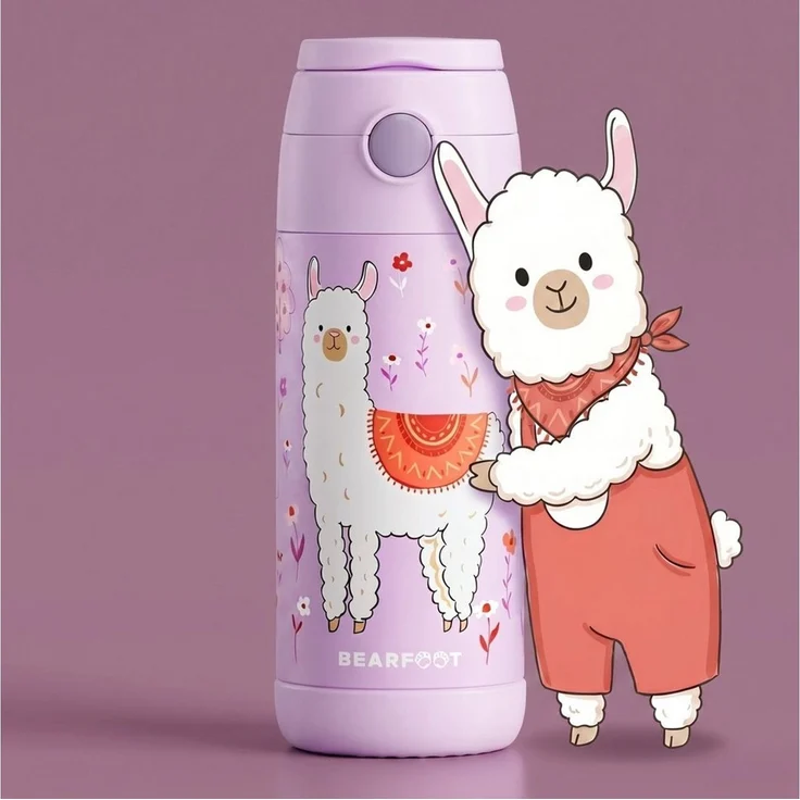 BEARFOOT Trinkflasche Thermo Kinder Trinkflasche Edelstahl - Lama lila, Thermosflasche, auslaufsicher, Edelstahl, Kinderflasche, BPA-frei – Bild 2
