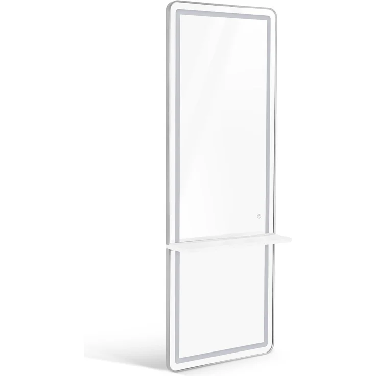 BarberPub Wandspiegel mit Beleuchtung, Ganzkörperspiegel mit Aluminiumrahmen, Großer Spiegel mit Ablage, Touch-Schalter, 3 Lichtfarben Dimmbar, für Friseursalon, 17x65x177 cm, J6271 (Weiß-Silber) – Bild 1