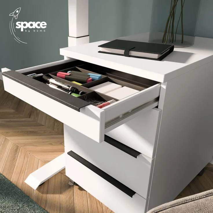 bümö Space Rollcontainer mit Schubladen, Container abschließbar aus Holz in weiß - Rollwagen für's Büro als Schreibtisch Unterschrank, Bürocontainer od. Schreibtischcontainer, SPCSRC-84 – Bild 5