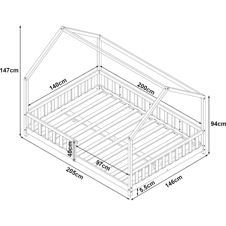 Hausbett Hesel mit Rausfallschutz 140x200cm Mintgrün [en. casa] – Bild 3