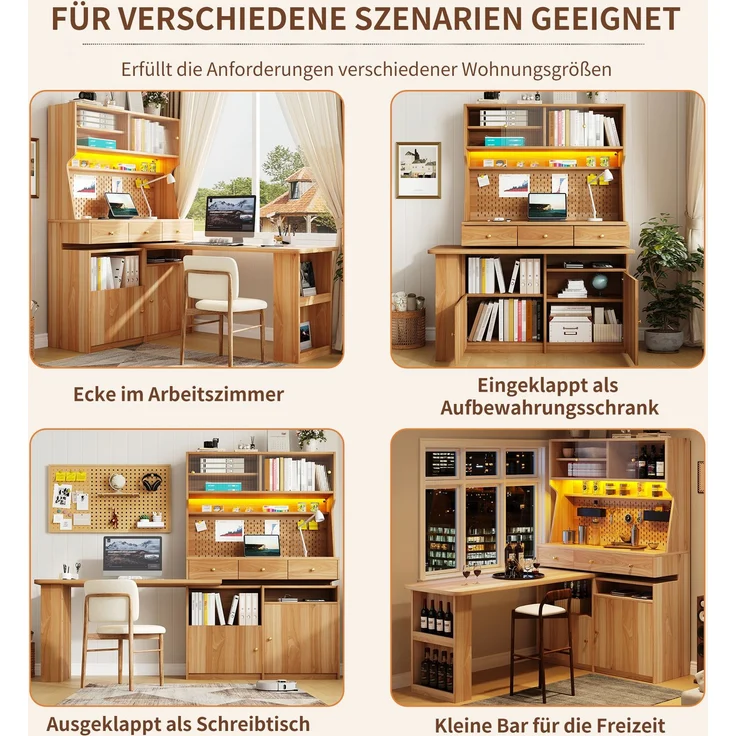Hochschrank 137x74x177,7 cm mit Schreibtisch, LED und Glastüren – Bild 10