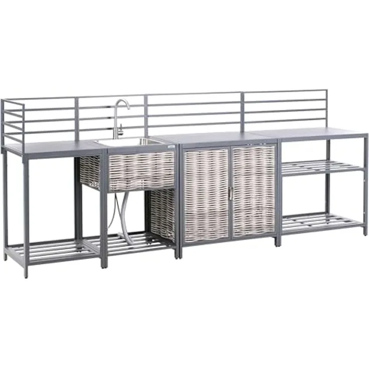 Outdoor-Küche 3er Set mit Spüle ORTISEI Metall Weiß, Grau