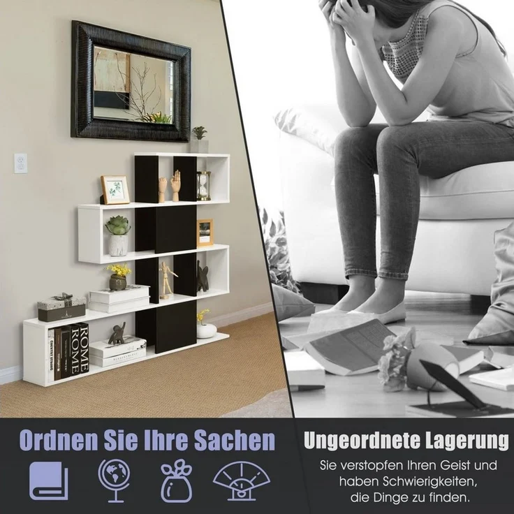 COSTWAY Bücherregal, 5-stöckiges Raumteiler Regal, freistehendes Standregal – Bild 3