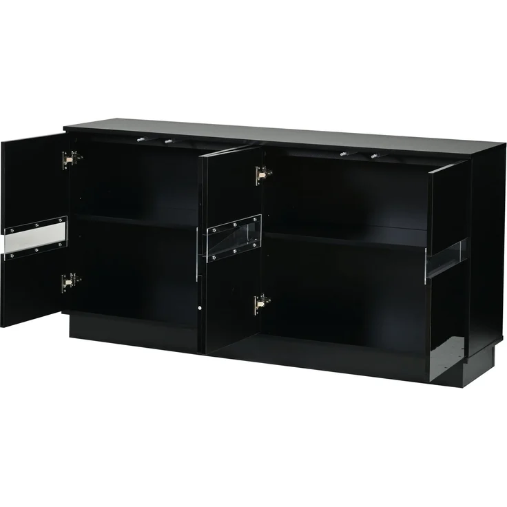 ZUBALIYA Sideboard 140x35x70 cm, mit LED-Beleuchtung, Hochglanz, mit 4 Türen, aus Spanplatte, Schwarz – Bild 18