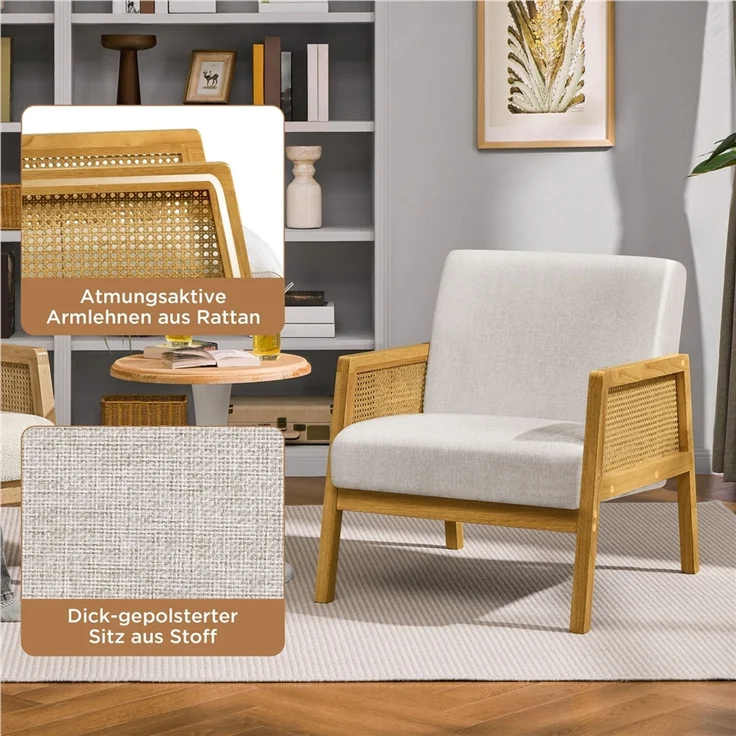 Yaheetech Loungesessel, Armlehnensessel mit Polsterung bequemer Polstersessel, Beige, 78 x 67,5 x 76,5 cm – Bild 8