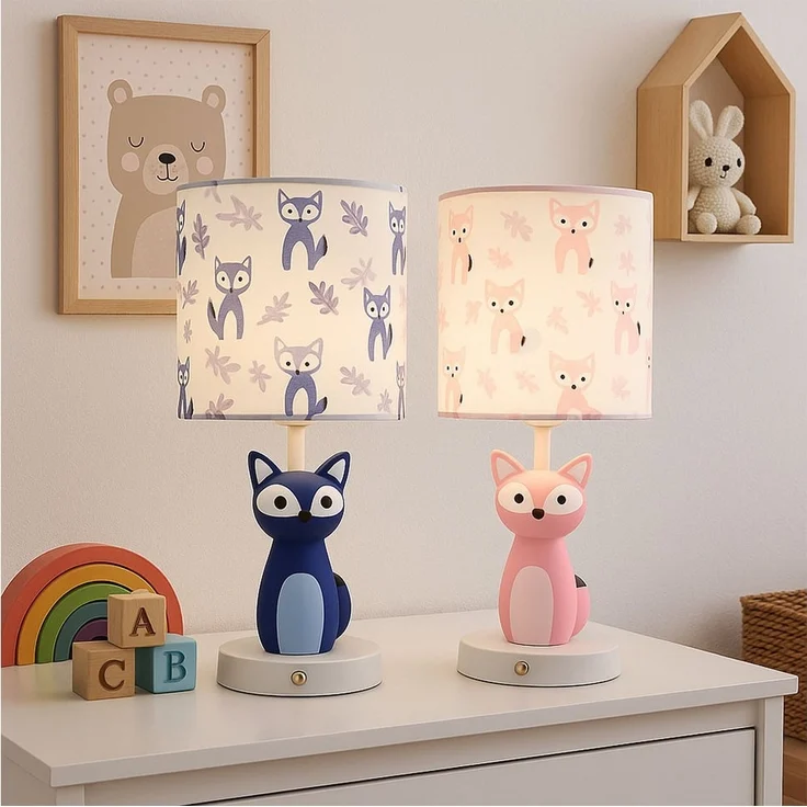 GLOBO LIGHTING LED Tischleuchte, LED-Leuchtmittel fest verbaut, Kaltweiß, Warmweiß, Neutralweiß, Tageslichtweiß, Farbwechsel, Tischleuchte Kinderlampe Tierlampe Fuchs LED Touchdimmer Akku CCT rosa – Bild 3