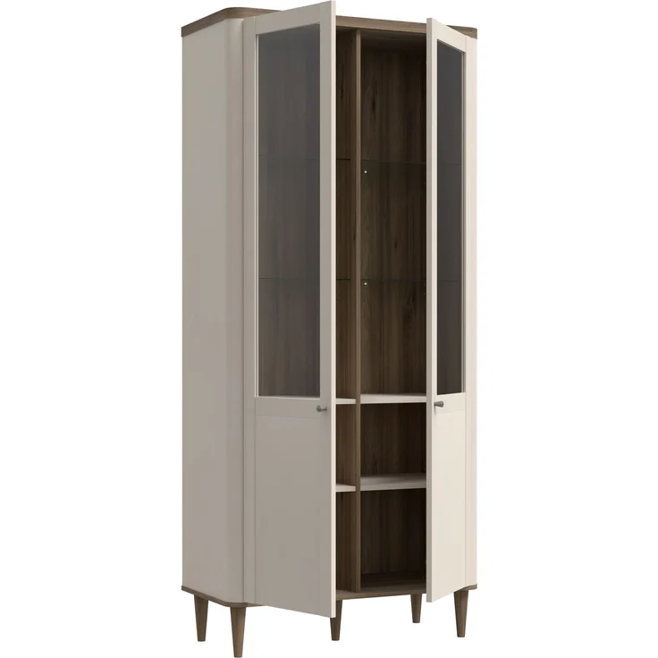 Forte LACETTI Vitrine 90, moderne Wohnzimmervitrine mit Skandi Lamellen Design, 2-türig, Holzwerkstoff, Kaschmir | Beige mit Valencia Eiche Holzdekor, 90,1 cm breit x 200,5 cm hoch x 41,2 cm tief – Bild 5