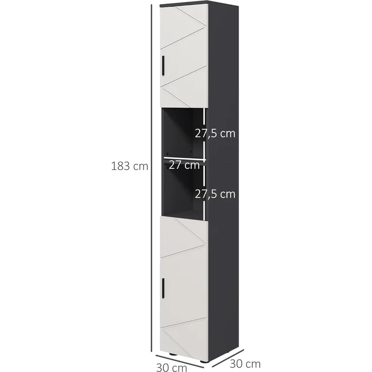 Kleankin Badkommode Hoher Badezimmerschrank (schmaler Badezimmer-Aufbewahrungsschrank, 1 St, mit verstellbaren Regalen), 30 x 30 x 183 cm, Dunkelgrau – Bild 2