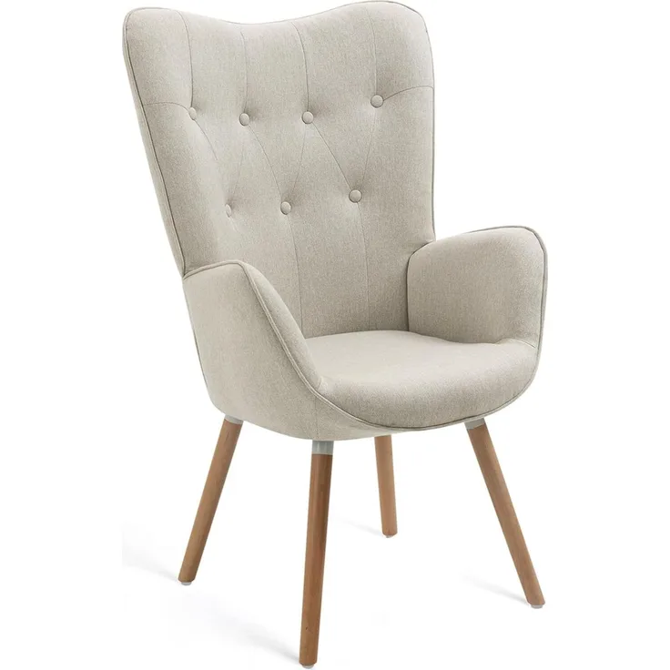MEUBLE COSY Sessel Wohnzimmer Relaxsessel Lesesessel Lehnstühle Polstersessel Einzelsofa mit Holzbein Ohrensessel für Schlafzimmer Büro Vanity, Stoff, Beige