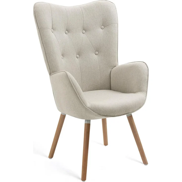 MEUBLE COSY Sessel Wohnzimmer Relaxsessel Lesesessel Lehnstühle Polstersessel Einzelsofa mit Holzbein Ohrensessel für Schlafzimmer Büro Vanity, Stoff, Beige