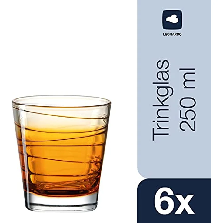 Leonardo Vario Struttura Trink-Gläser 6er Set, spülmaschinenfeste Wasser-Gläser, bunte Trink-Becher aus Glas, Getränke-Set, orange, 250 ml, 026841 – Bild 2