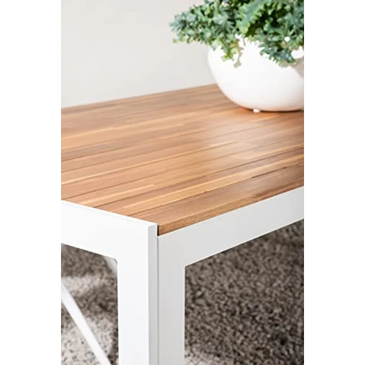 Gardenson Gartentisch, rechteckig, 100x76x200 cm, aus Akazienholz und Metall, weiß – Bild 4