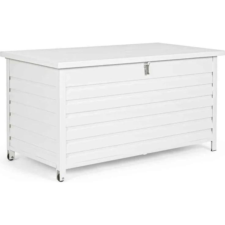 Gartentruhe Citanal aus Aluminium, modern mit Rädern und Gasdruckfeder, weiß, 141 cm