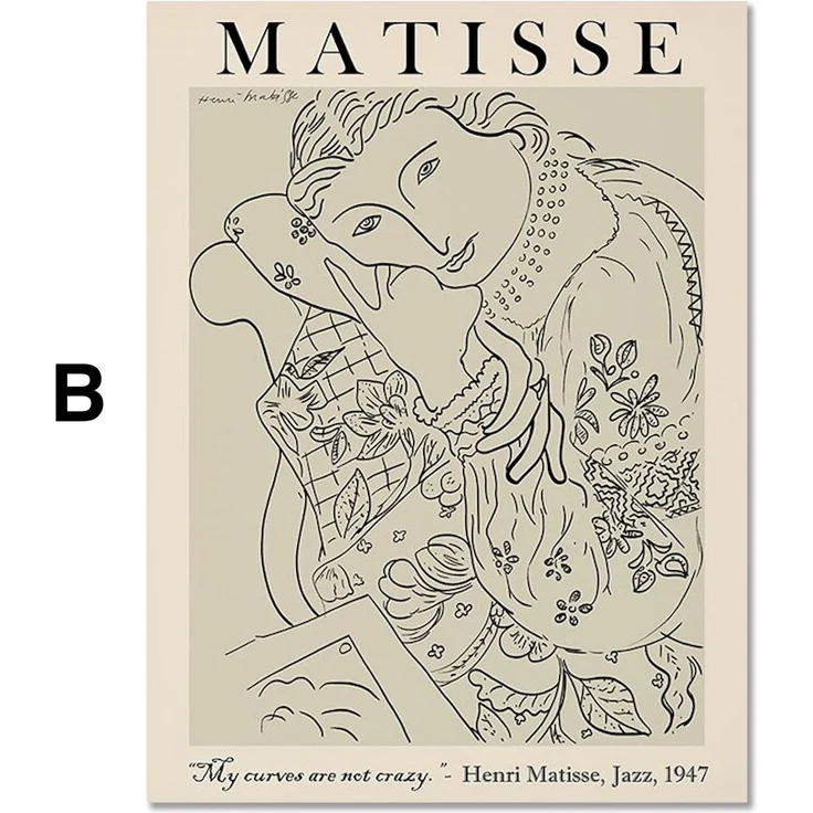 Poster Picasso Matisse Museum Abstrakt Retro Porträt | Bilder Wohnzimmer | Wandbilder Schlafzimmer | Deko Print ohne Rahmen | Bilder - B / 50 x 70 cm