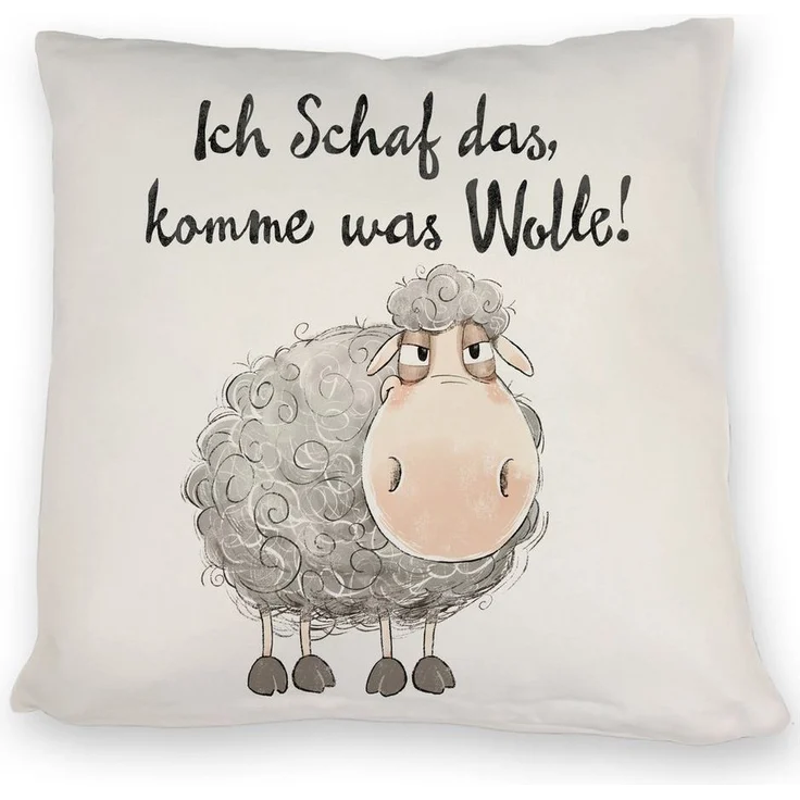 speecheese Dekokissen Schaf Kissen mit Spruch Ich Schaf das komme was Wolle – Bild 3