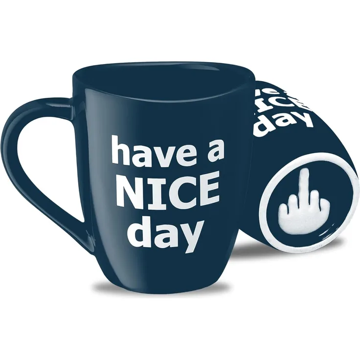Decodyne Kaffeetasse mit Mittelfinger auf der Unterseite, 400 ml blau