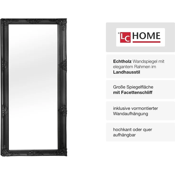 LC Home Spiegel LC Home Wandspiegel Spiegel Schlicht Schwarz ca. 180x80 cm Landhaus – Bild 4