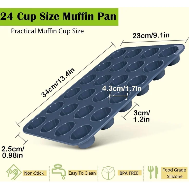 Silikon Muffinform für 24 Muffins Antihaft Backblech Grau 34x23x2,5cm – Bild 2
