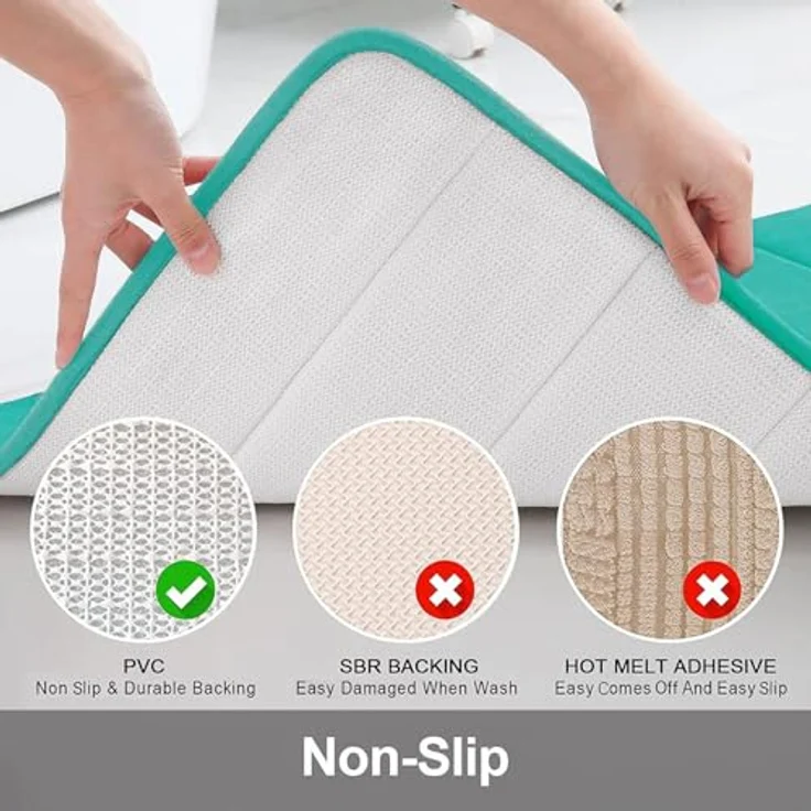 Homaxy Memory Foam Badezimmer Badteppich Saugfähige Rutschfester Badvorleger Waschbar Badematte - 43x120 cm, Pfau Grün – Bild 5