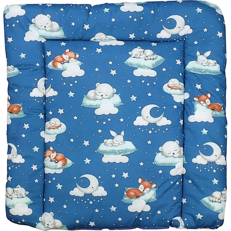 TupTam Baby Wickeltischauflage mit Baumwollbezug Gemustert, Farbe: Schlafende Baby Tiere/Dunkelblau, Größe: 70x50 cm – Bild 4