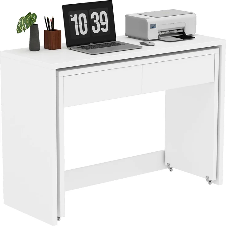 Regalschreibtisch + Kommode-2-in-1 Kompaktschreibtisch, ausziehbar,der gesamte Tisch ist aus 1,8 cm starkem Holz gefertigt, mit Rollen ausgestattet, flexibel kombinierbar,Faltbarer Schreibtisch – Bild 8