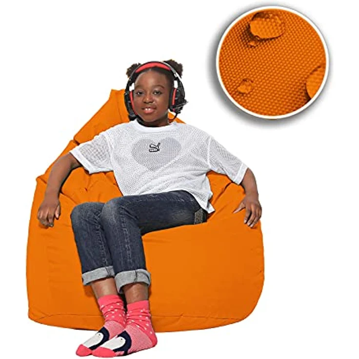 HomeIdeal - Sitzsack XXL Bodenkissen für Erwachsene & Kinder - Geeignet für Gaming oder Entspannen - Indoor wie Outdoor da er Wasserfest ist - mit EPS Perlen, Farbe:Orange, Größe:XL – Bild 8