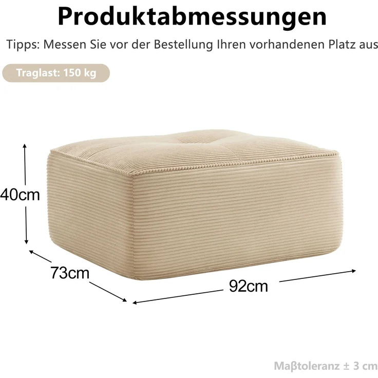 Cordelia Ottoman Corduroy -Beige--Beige--92x73x40cm--YOUDENOVA – Bild 3