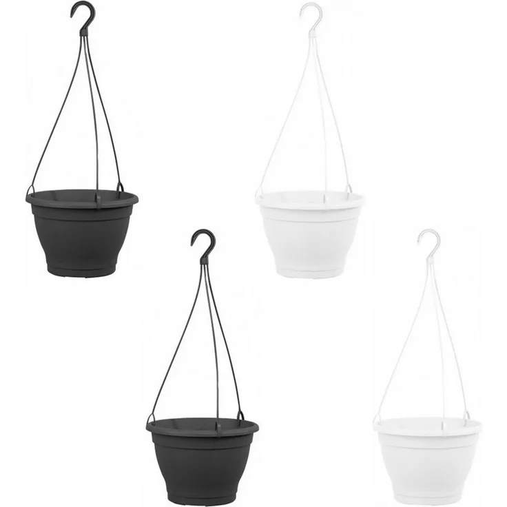 HAC24 Blumenampel Hängeampel Blumentopf Hängetopf Pflanzenampel Blumenkasten (4 St), Ø 25cm Kunststoff Anthrazit Weiß